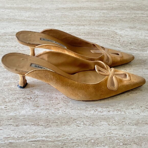 Vintage Manolo Blahnik Cutout Kitten Heel Mules - Picture 4 of 9